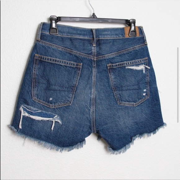 American Eagle 90’s Boyfriend Ripped Destroyed High Rise Dark Wash Shorts - Picture 6 of 8